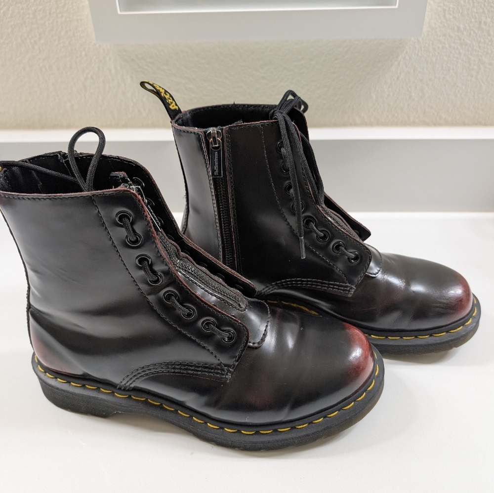 Dr. Martens 1460 Women's Pascal Leather Zipper Cherry Red Arcadia Boots - Picture 4 of 6